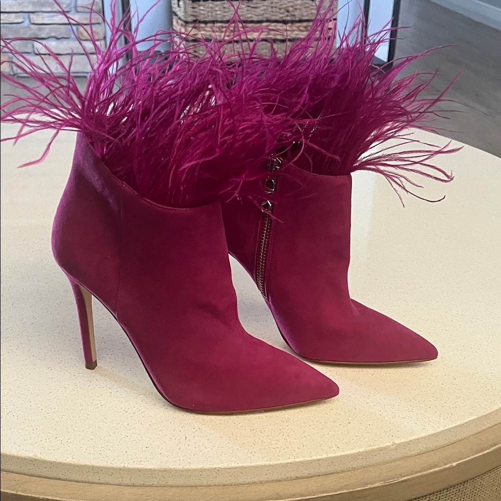 Michael Kors Fuchsia Feathered Ankle Boots